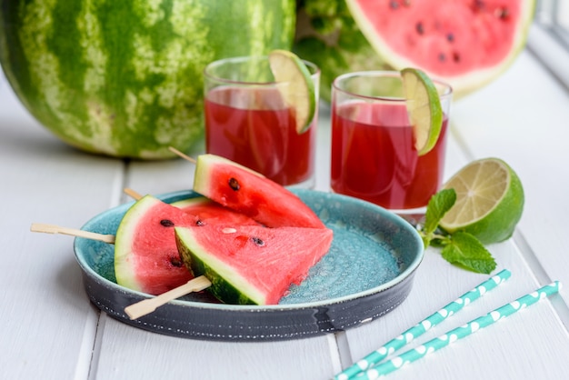 Fresh delicious watermelon slices on the plate