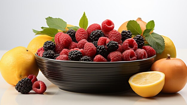 Fresh Delight Selection of Fruits in a Bowl on Wooden Table