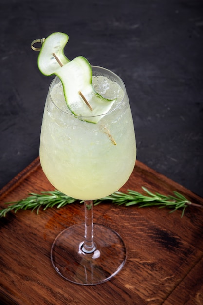 Fresh detox Cocktail with Basil, Cucumber, Lime and Lemon