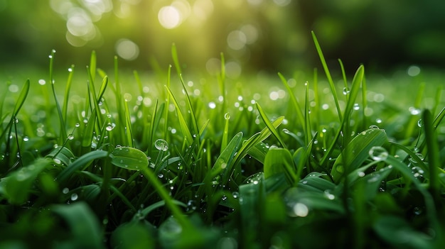 Fresh Dew on Grass at Sunrise