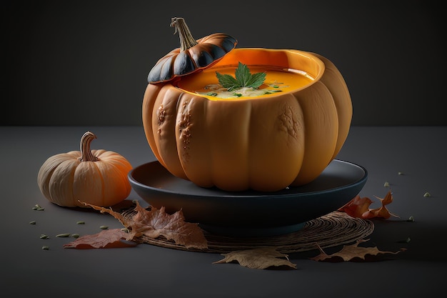 Fresh dietary pumpkin soup Illustration AI Generative