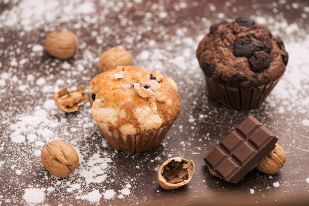 Fresh different homemade muffins on the table