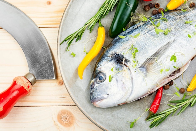 Fresh dorado fish on a plate