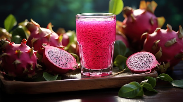 Fresh Dragon fruit smoothie in glass