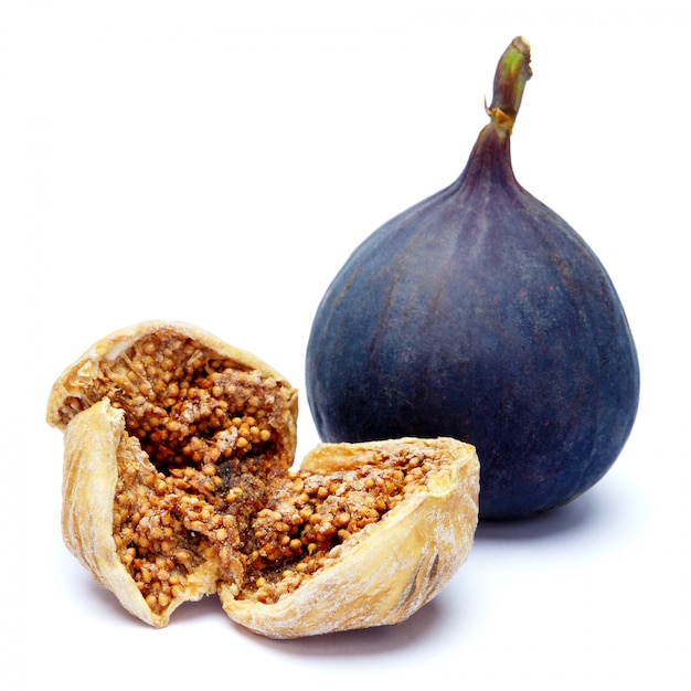 Fresh and dried Fig on white . 