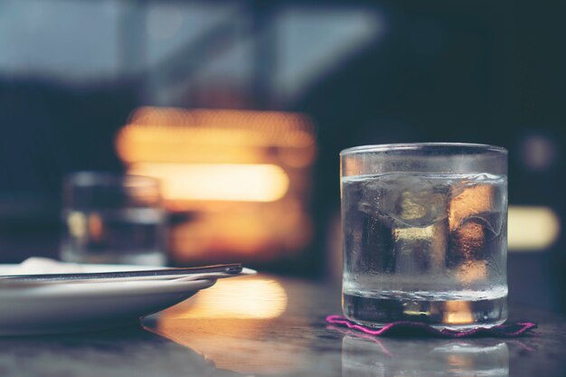 Fresh drinking water on cafe table