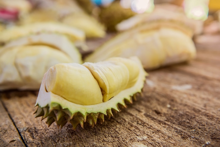 Photo fresh durian in the farm, thai king fruit