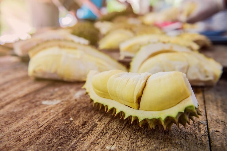 Photo fresh durian in the farm, thai king fruit