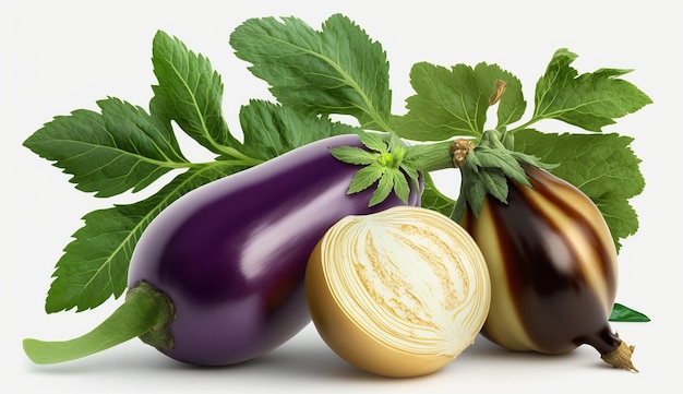 Fresh Eggplant illustration white background image Ai generated art