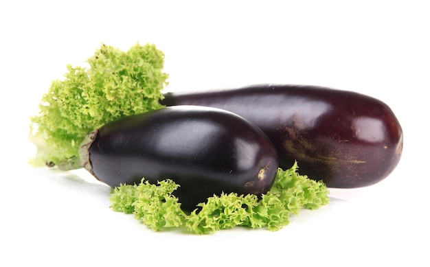 Fresh eggplants isolated on white