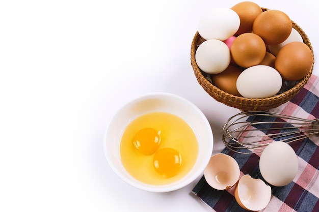 Fresh eggs for cooking, top view.