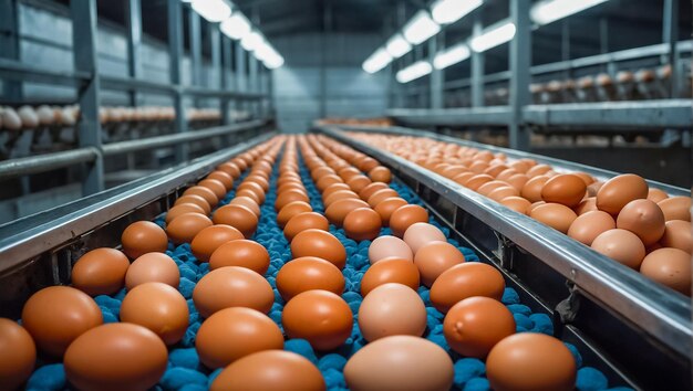 Photo fresh eggs at the factory