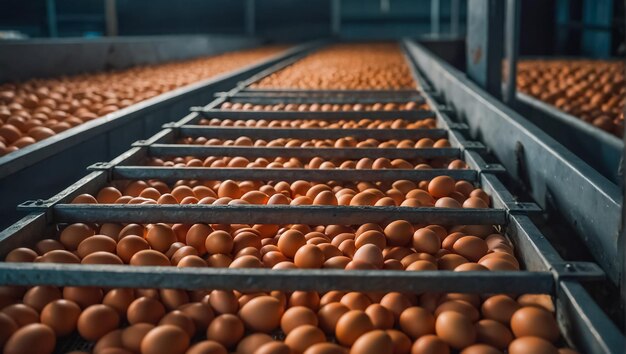 Photo fresh eggs at the factory