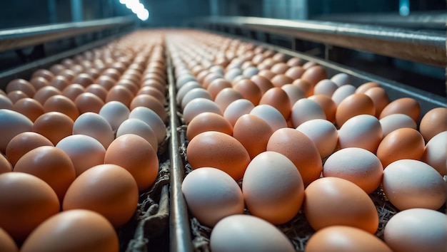 Photo fresh eggs at the factory