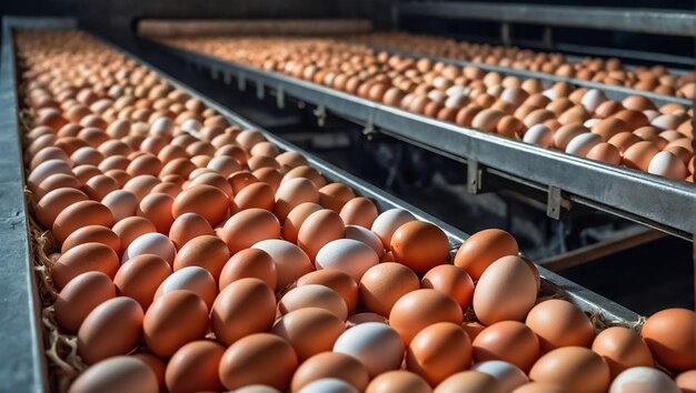 Photo fresh eggs at the factory