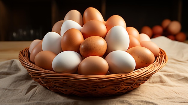 Fresh eggs kept in a bucket on white