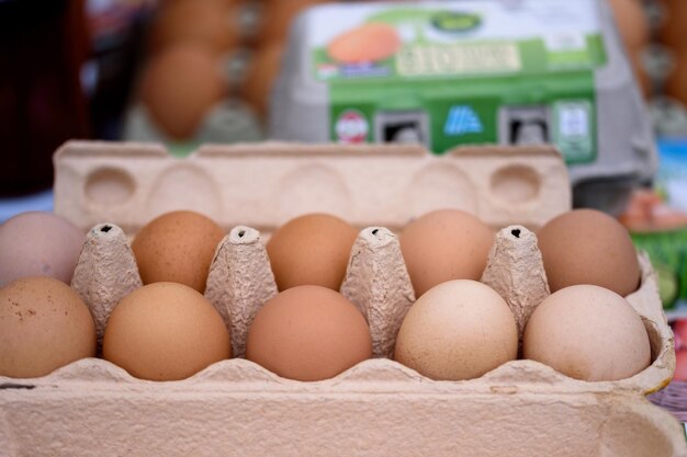 Fresh eggs in paper tray