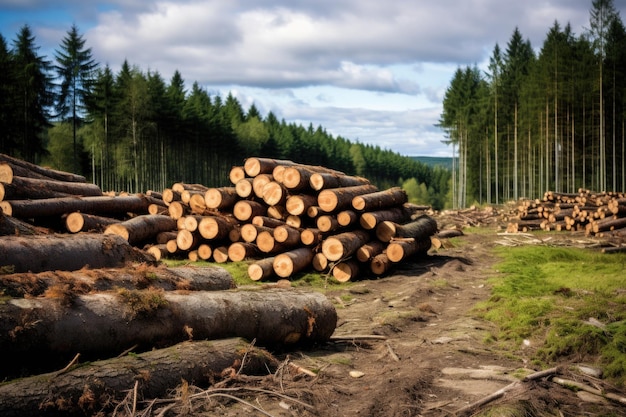 Свежая выпавшая древесина на лесопильном заводе те, которые ожидают обработки на местном деревенском лесопильному заводе, превращаются в строительную древесину
