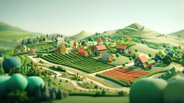 Fresh Farm Delights 3D Plantatie van groenten en groenten Generatieve AI
