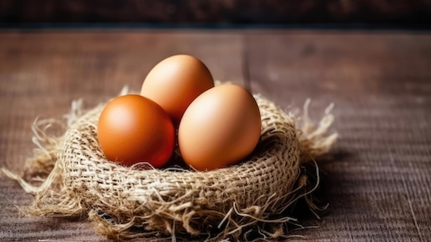 Fresh Farm Eggs on Burlap Generative AI