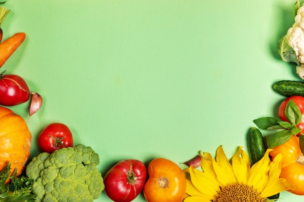 Fresh farm vegetables isolated on green