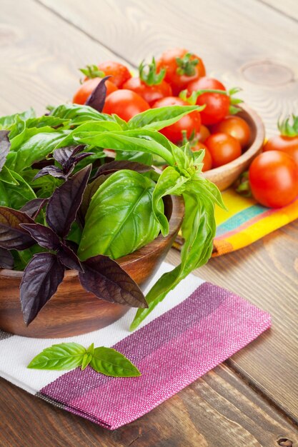 Fresh farmers basil and tomatoes