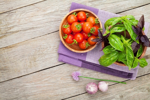 Fresh farmers tomatoes and basil