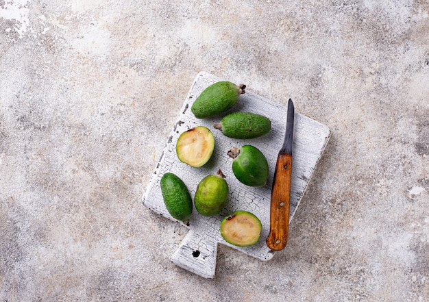 Fresh feijoa on a light background