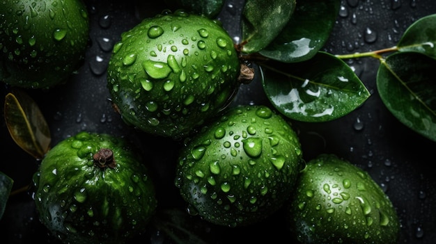 Fresh feijoa seamless background visible drops of water generative AI