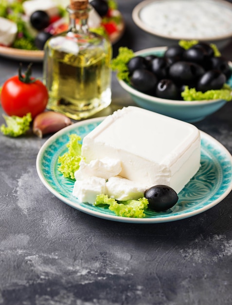 Fresh feta cheese with olives