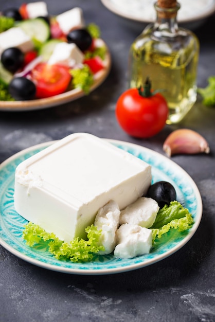 Fresh feta cheese with olives