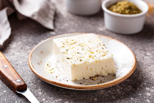 Fresh feta cheese with spices