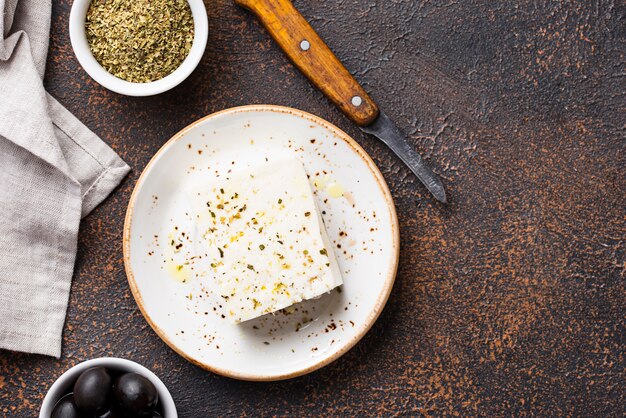 Fresh feta cheese with spices