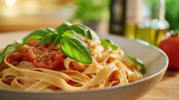 Fresh Fettuccine Pasta with Tomato and Bas