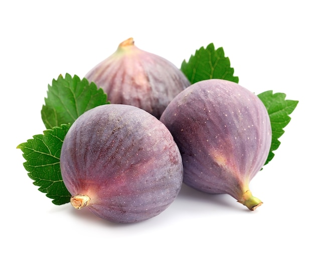 Fresh figs with leaves on white background