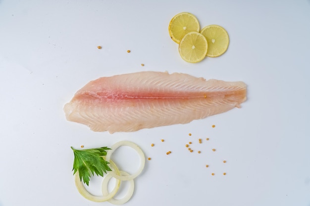 Photo fresh fillet dory on a white background