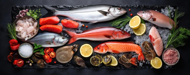 写真 新鮮な魚と海産物のアソシエーション ブラックスレート ジェネレーティブ ai