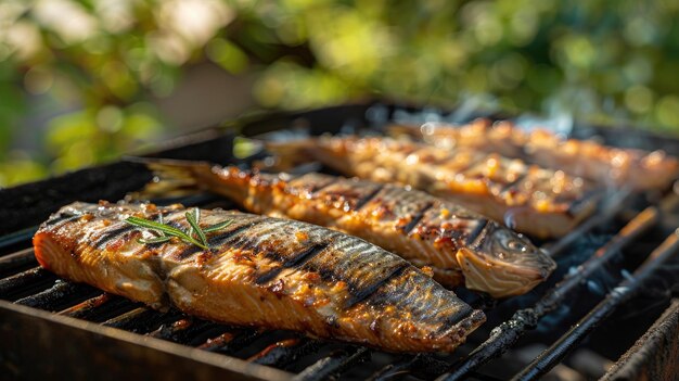 Photo fresh fish cooked on a grill