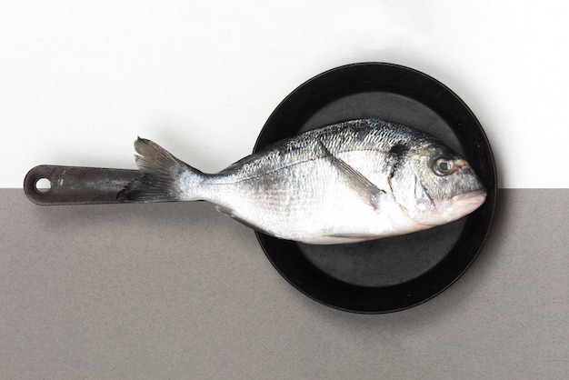 Fresh fish dorado on a frying pan