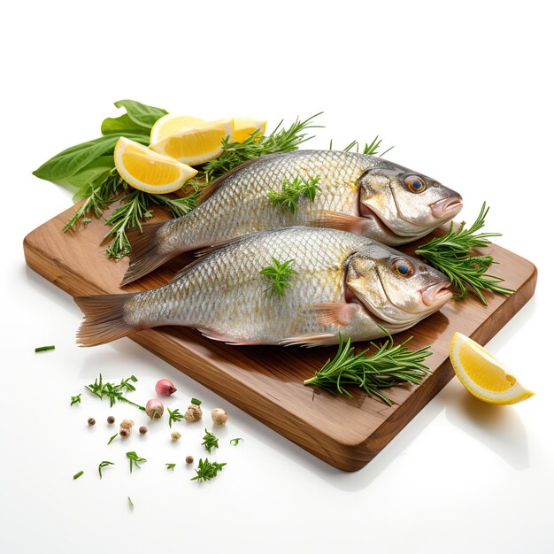 Photo fresh fish food recipe on white background