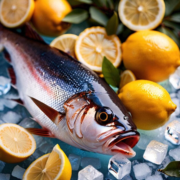 冷凍された新鮮な魚とレモンの<unk>の海鮮は,新鮮さのために冷やして販売されます.