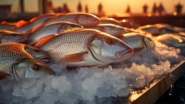 漁師のカウンターで販売される新鮮な魚