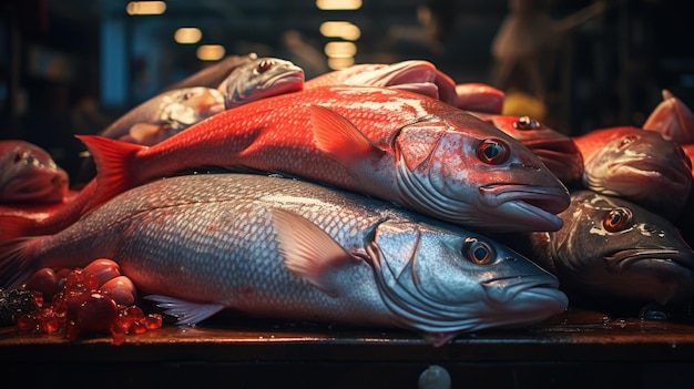 Fresh fish ready for sale at the fisherman39s counter