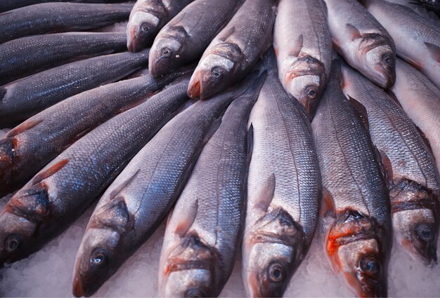 Свежая рыба на фоне текстуры супермаркета
