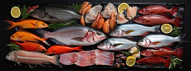 fresh fishes selection on isolated white background for banner