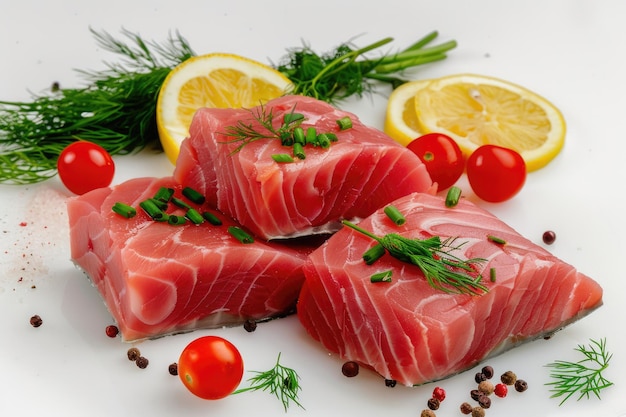 Fresh and Flavorful Raw Tuna Fillet with Dill Lemon and Cherry Tomatoes