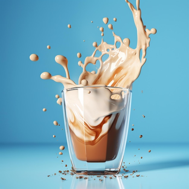Fresh floating coffee photo isolated on blue background coffee drink 3d rendering