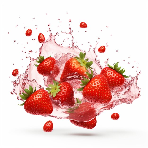 Fresh floating strawberry photo isolated on white background summer fruit 3d rendering 32