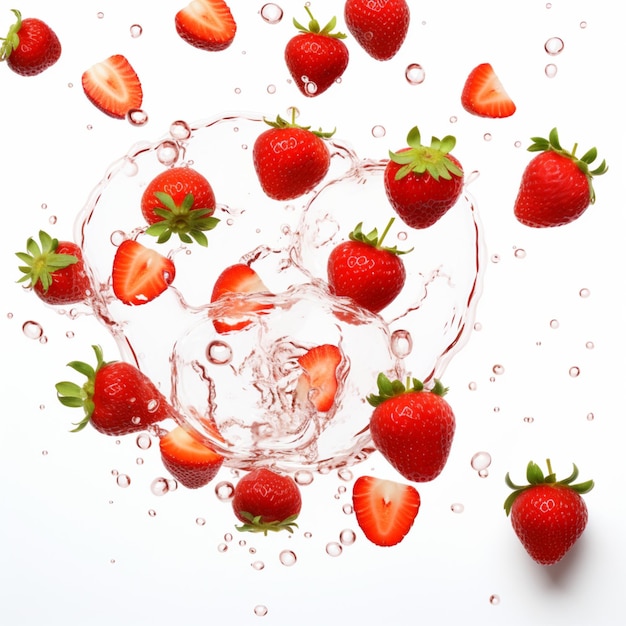 Fresh floating strawberry photo isolated on white background summer fruit 3d rendering 7