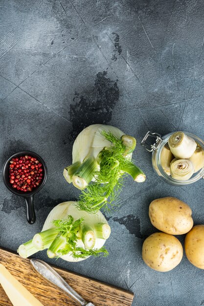 Fresh florence fennel bulbs on old wooden table